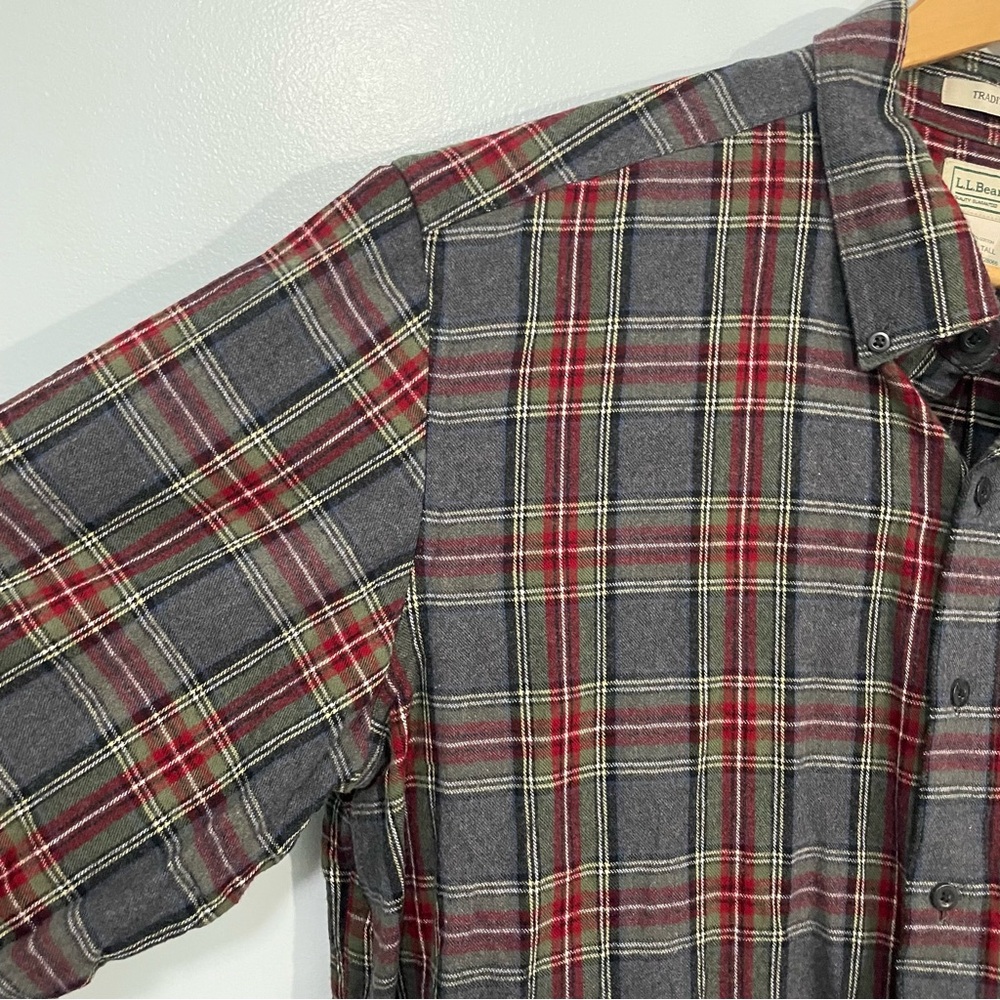 L.L. Bean Red and Gray Flannel Plaid Casual Button Down Shirt XL Tall - Picture 5 of 10